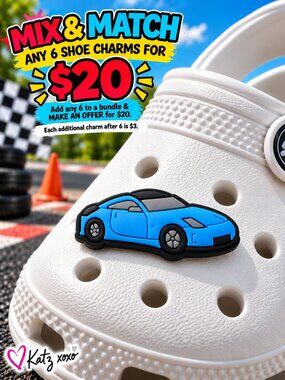 Blue Sports Car Croc Shoe Charm Racing Performance Coupe Jibbitz Style Vehicles